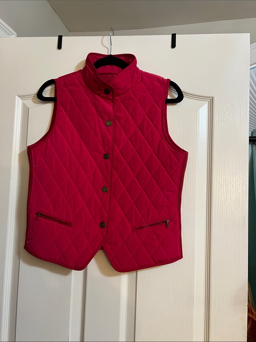 Talbots Quilted Sleeveless Puffer Vest in Bright Raspberry